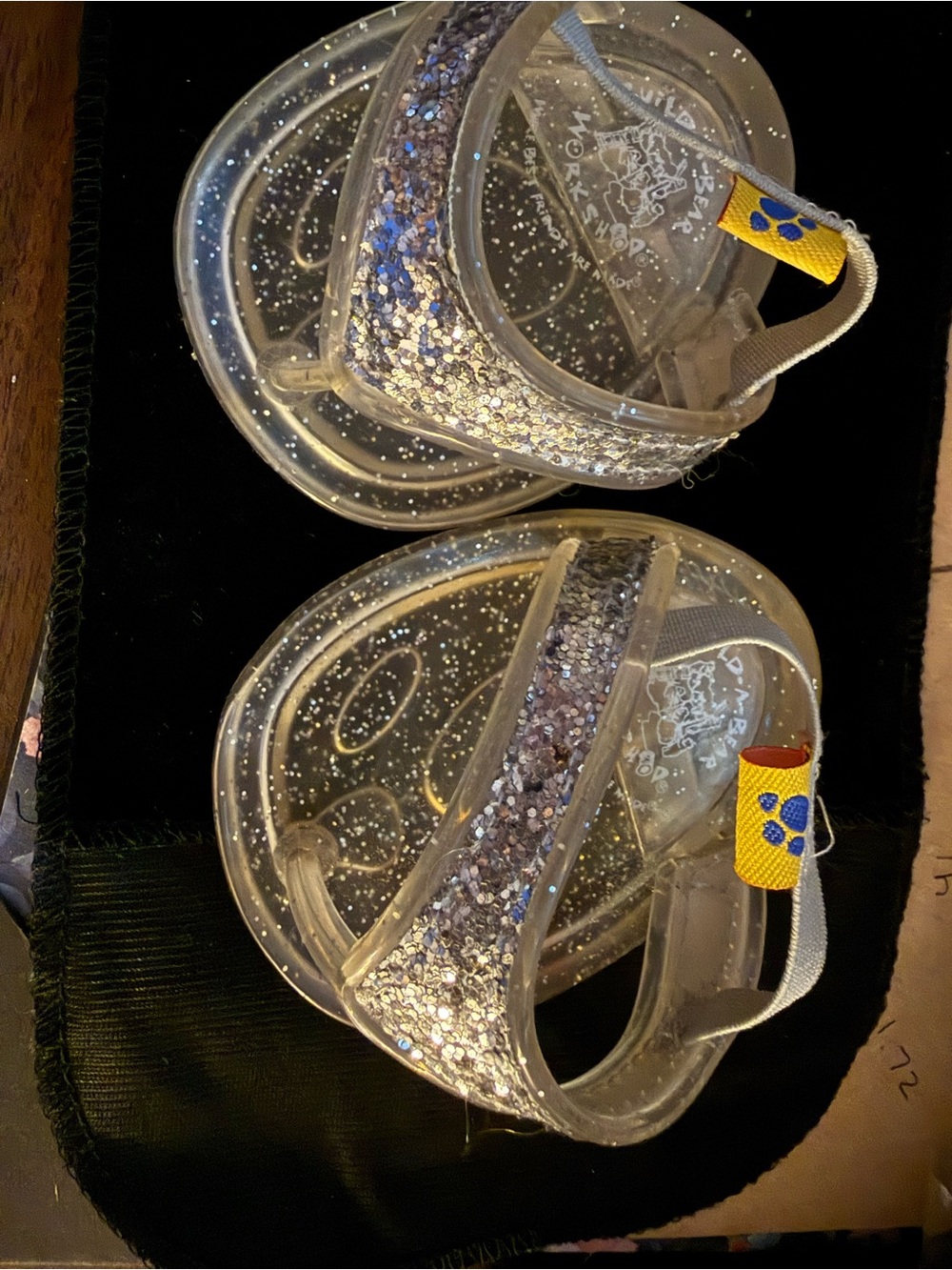 Build-A-Bear Clear Glitter Baby Sandals with Silver Sparkle